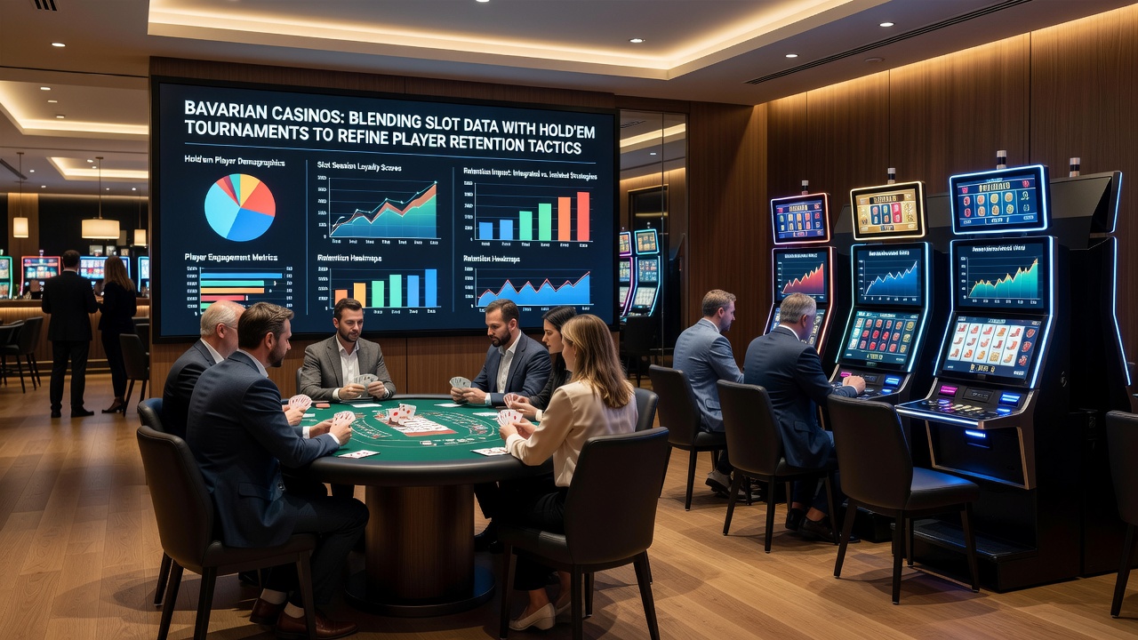 Analysten bei der Auswertung von Slot- und Poker-Daten in einem modernen Casino-Büro
