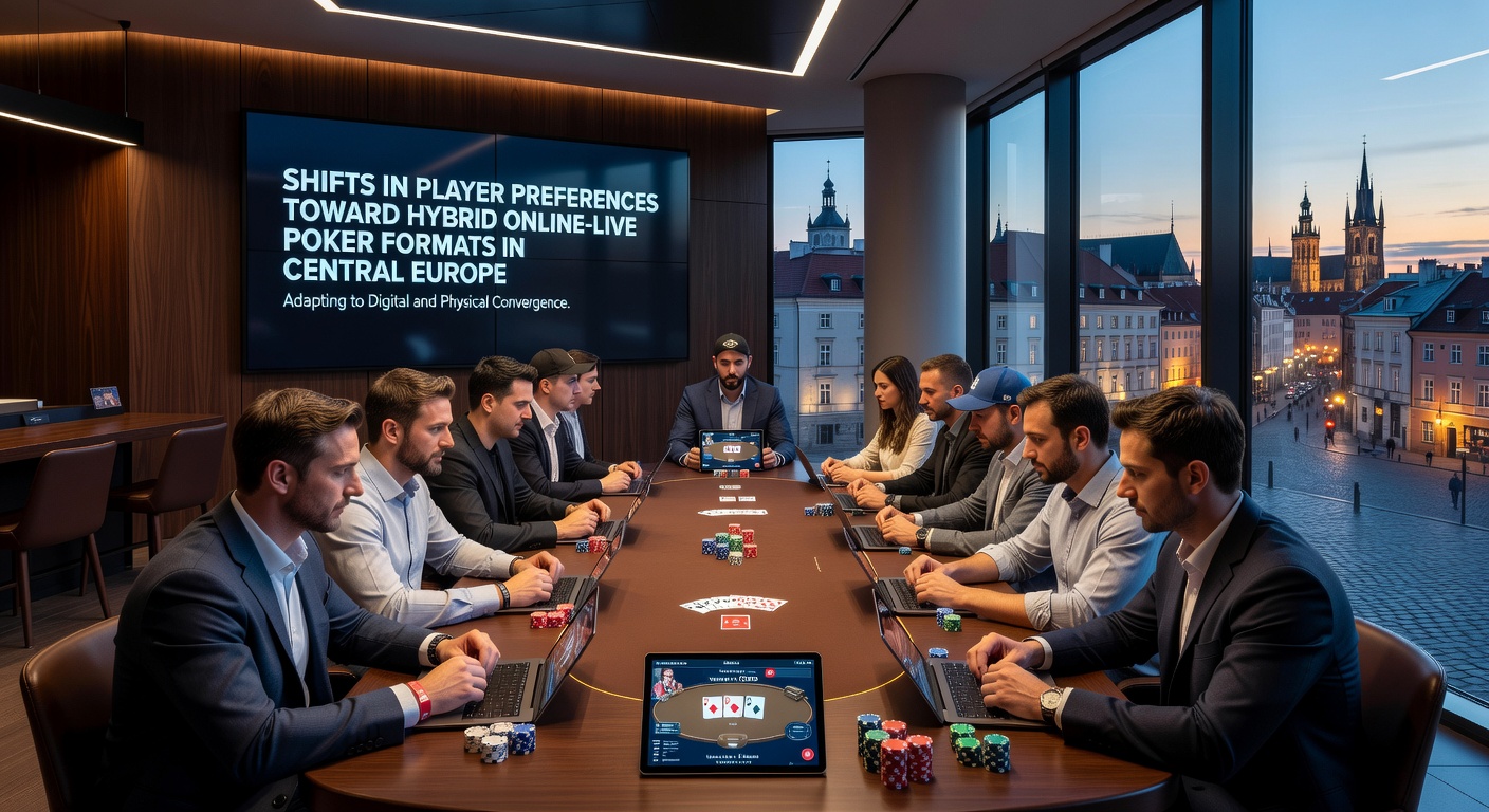 Illustration hybrider Pokerturniere mit Online- und Live-Elementen in mitteleuropäischen Spielbanken